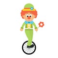 Cartoon bike and clown with hat and flower