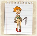 Cartoon bikini girl on paper note, vector illustration Royalty Free Stock Photo