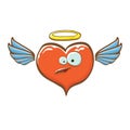 Cartoon bintage groovy heart character with wings and holy angel golden nimbus isolated on white background. Conceptual Royalty Free Stock Photo