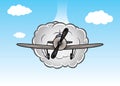 Cartoon biplane on the sky with clouds Royalty Free Stock Photo