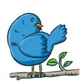 Cartoon bird on branch - Vector clipart illustration Royalty Free Stock Photo