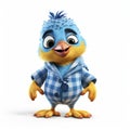 Cartoon Bird In Plaid Polka Dot Pajamas - 3d Render