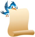 Cartoon Bird holding blank scroll paper