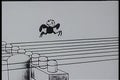 Cartoon of bird plucking telephone lines like guitar strings