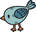 A cartoon bird with a pointed beak is standing on its hind legs