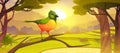 Cartoon bird sitting on tree branch, cute birdie