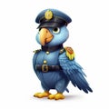 Cartoon Parrot Police In Hyper-realistic Style On White Background