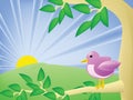 Cartoon bird in a tree Royalty Free Stock Photo
