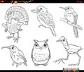 Cartoon birds animal characters set coloring book page Royalty Free Stock Photo