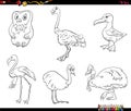 Cartoon birds animal characters set coloring book page Royalty Free Stock Photo