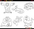 Cartoon birds animal characters set coloring book page Royalty Free Stock Photo