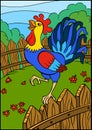 Cartoon birds for kids. Beautiful cute rooster.