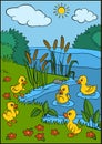 Cartoon birds for kids. Little cute ducklings.