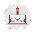 Cartoon birthday cake icon in comic style. Fresh pie muffin sign illustration pictogram. Cupcake business concept