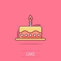 Cartoon birthday cake icon in comic style. Fresh pie muffin sign illustration pictogram. Cupcake business concept