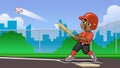 Cartoon of black boy baseball player hitting the ball on the field