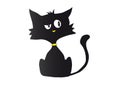 Cartoon black cat silhouette in bad mood with yellow nose and collar