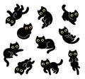 Cartoon black cats set