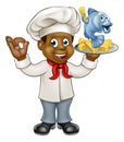 Cartoon Black Chef Fish and Chips Royalty Free Stock Photo