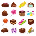 Cartoon black chocolate sweet candies and lollipops vector set Royalty Free Stock Photo