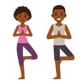 Cartoon black couple doing yoga