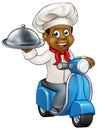 Cartoon Black Delivery Moped Scooter Chef