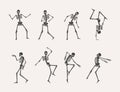 Cartoon Black Different Dancing Human Bones Set. Vector Royalty Free Stock Photo