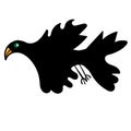 Cartoon black flying bird isolated on white background. Royalty Free Stock Photo