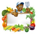 Cartoon Black Gardener Vegetables Sign Royalty Free Stock Photo