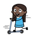 Cartoon Black Girl Rides the kick scooter