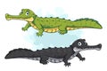 Cartoon black and green gharial crocodile