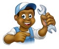 Cartoon Black Plumber Mechanic or Handyman