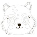 Cartoon black and white cute face of smiling little raccoon with big eyes and round cheeks. For coloring, sticker, poster, outline Royalty Free Stock Photo