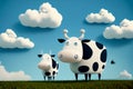 Cartoon of black and white Holstein Friesian cows standing in a green grass pasture field