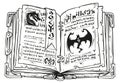 Cartoon black and white open magic spell book