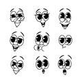 Cartoon Black and White Retro Emoji Set. Whimsical Collection Featuring Nostalgic And Expressive Faces