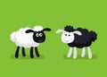 Cartoon black and white sheep standing on plain green background Royalty Free Stock Photo