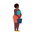 Cartoon black woman in colorful summer outfit standing and waiting