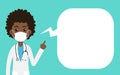 Cartoon black women doctor wearing protective mask and pointing finger