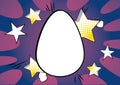 Cartoon blank Easter egg, holiday sign on comic book background