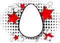 Cartoon blank Easter egg, holiday sign on comic book background