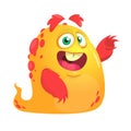 Cartoon blob monster character waving and presenting. Vector illustration.