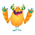 Cartoon blob monster. Halloween vector illustration of excited monster.