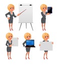 Cartoon blond business woman presentation set 2