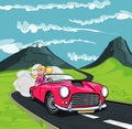 Cartoon of blonde girl driving a sports car Royalty Free Stock Photo