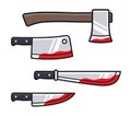 Cartoon bloody cold weapons icon set