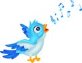 Cartoon Blue Bird Sing Royalty Free Stock Photo