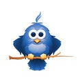 Cartoon blue bird sits on a branch Royalty Free Stock Photo