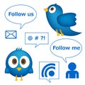 Cartoon of blue bird with social media graphics Royalty Free Stock Photo