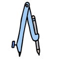 Cartoon blue compass with pencil. isolated doodle vector illustration Royalty Free Stock Photo